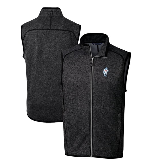 Men's Cutter & Buck Heather Charcoal Houston Oilers Throwback Logo Mainsail Sweater-Knit Big & Tall Full-Zip Vest