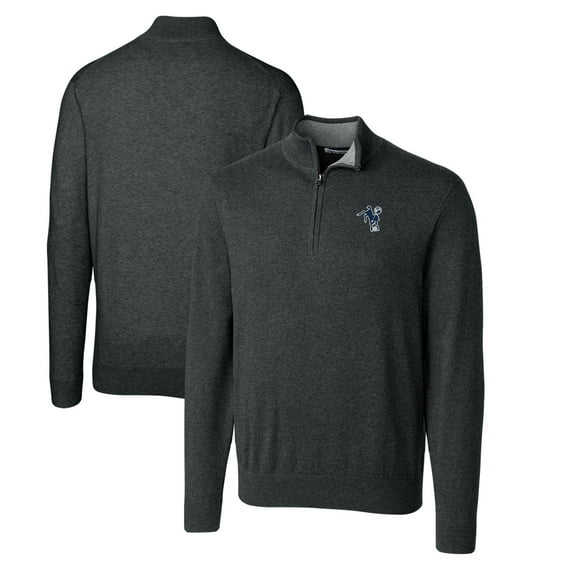 Men's Cutter & Buck Heather Charcoal Indianapolis Colts Throwback Logo Lakemont Tri-Blend Big & Tall Quarter-Zip