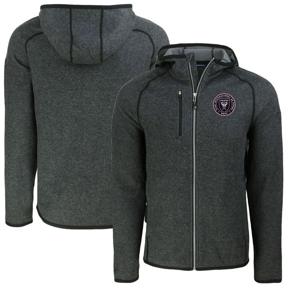 Men's-Cutter & Buck Heather Charcoal Inter Miami CF Mainsail Full-Zip Hooded Jacket