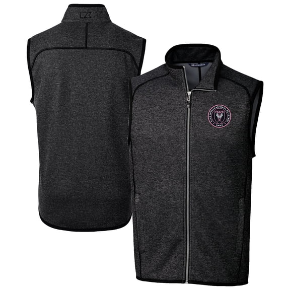Men's Cutter & Buck Heather Charcoal Inter Miami CF Mainsail Sweater-Knit Full-Zip Vest