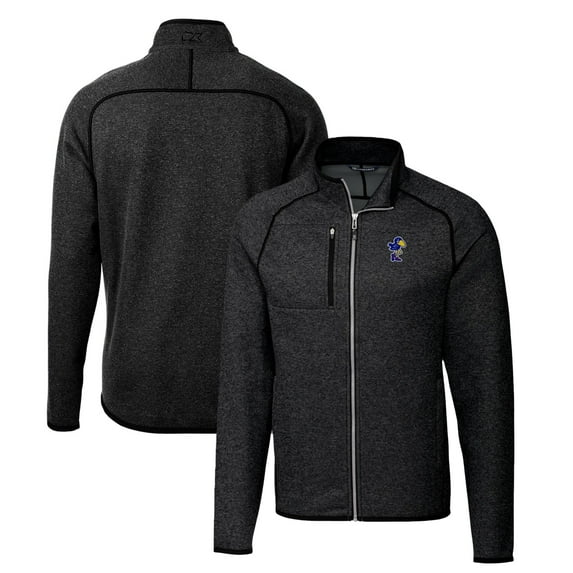 Men's Cutter & Buck Heather Charcoal Kansas Jayhawks Mainsail Sweater-Knit Big & Tall Full-Zip Jacket