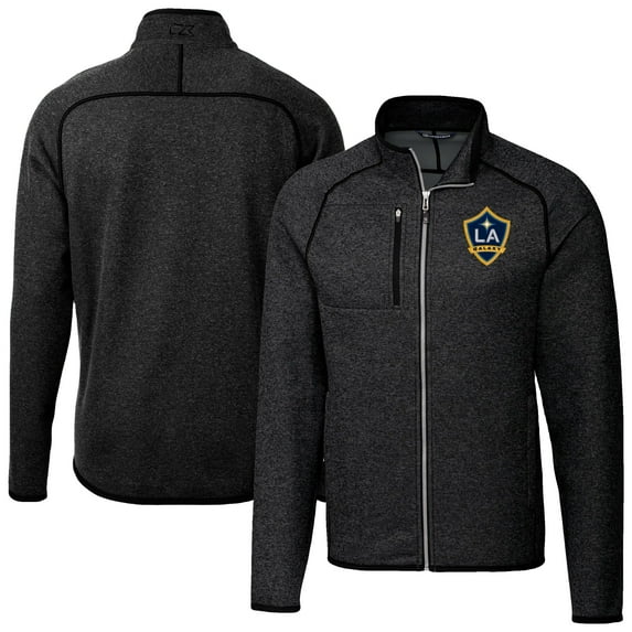 Men's-Cutter & Buck Heather Charcoal LA Galaxy Mainsail Sweater-Knit Full Zip Jacket