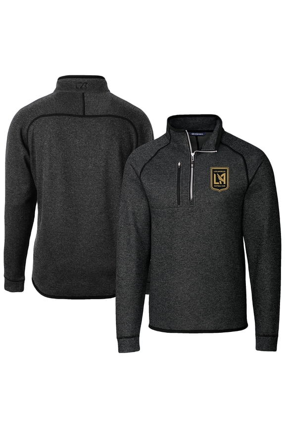 Men's Cutter & Buck Heather Charcoal LAFC Mainsail Sweater-Knit Half-Zip Pullover Jacket