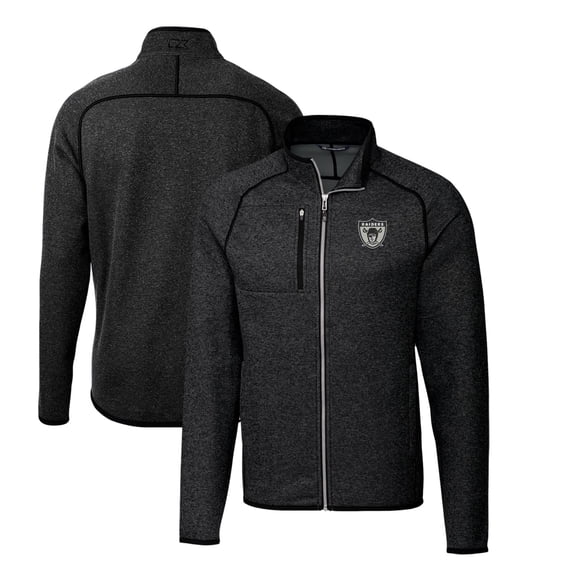 Men's Cutter & Buck Heather Charcoal Las Vegas Raiders Throwback Logo Mainsail Sweater-Knit Big & Tall Full-Zip Pullover