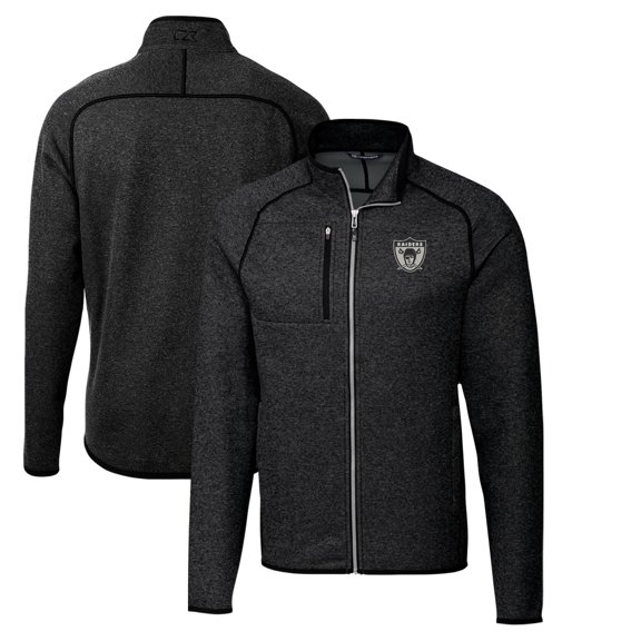 Men's Cutter & Buck Heather Charcoal Las Vegas Raiders Throwback Logo Mainsail Sweater-Knit Full-Zip Jacket