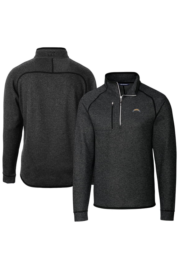Men's Cutter & Buck Heather Charcoal Los Angeles Chargers Big & Tall Mainsail Sweater-Knit Raglan Half-Zip Jacket