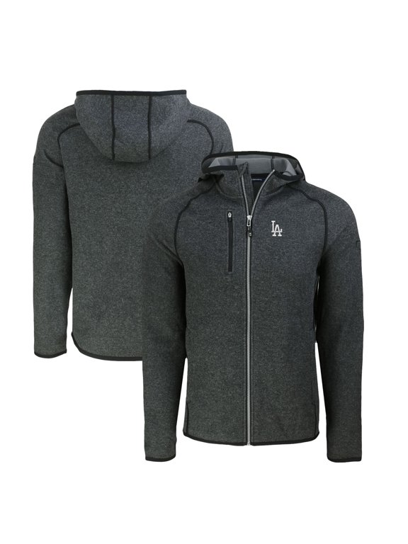 Men's Cutter & Buck Heather Charcoal Los Angeles Dodgers Mainsail Full-Zip Hooded Jacket
