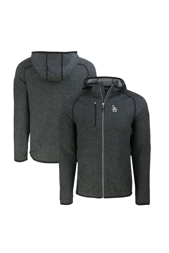 Men's Cutter & Buck Heather Charcoal Los Angeles Dodgers Mainsail Full-Zip Hooded Jacket
