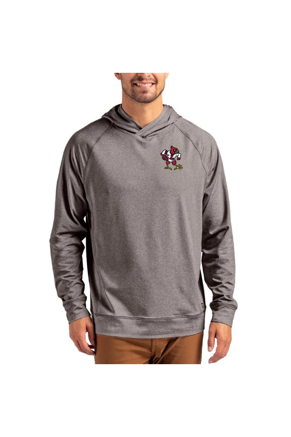Men's Cutter & Buck Heather Charcoal Louisville Cardinals Vault Logo Adapt Knit Raglan Pullover Hoodie