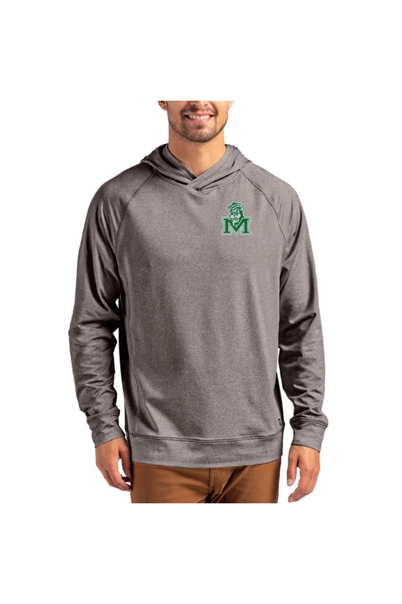 Men's Cutter & Buck Heather Charcoal Marshall Thundering Herd Vault Logo Adapt Knit Raglan Pullover Hoodie