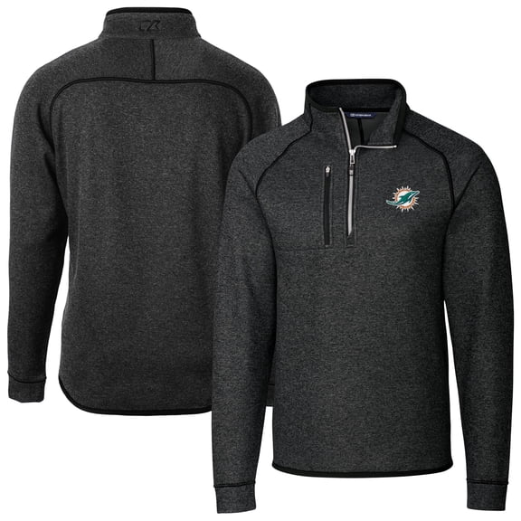 Men's Cutter & Buck Heather Charcoal Miami Dolphins Big & Tall Mainsail Sweater-Knit Half-Zip Jacket
