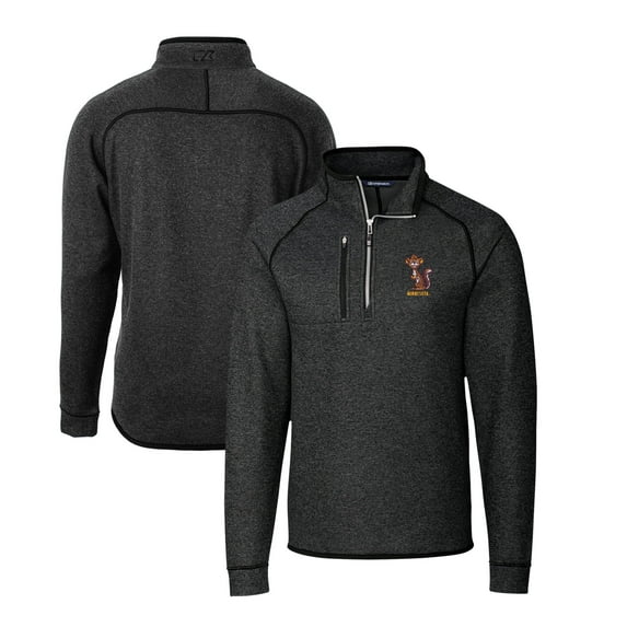 Men's Cutter & Buck Heather Charcoal Minnesota Golden Gophers Big & Tall Mainsail Sweater-Knit Half-Zip Jacket