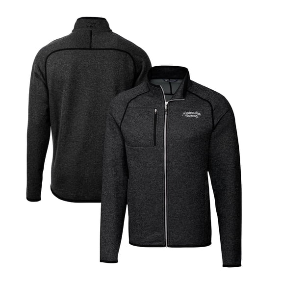 Men's Cutter & Buck Heather Charcoal Montana State Bobcats Big & Tall Mainsail Sweater-Knit Full-Zip Jacket