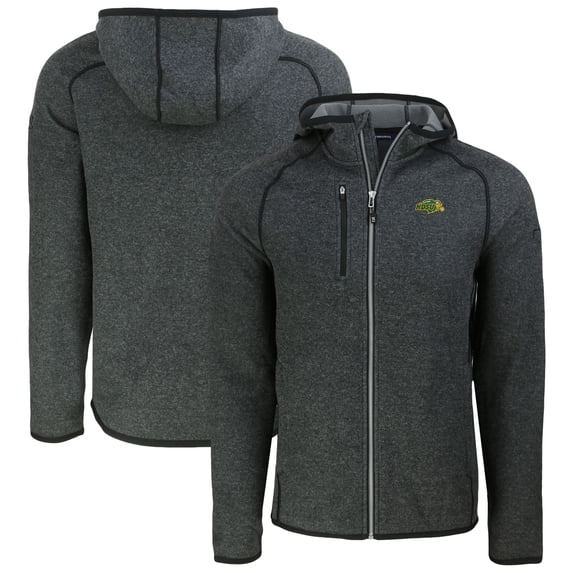 Men's Cutter & Buck Heather Charcoal NDSU Bison Mainsail Raglan Full-Zip Hoodie