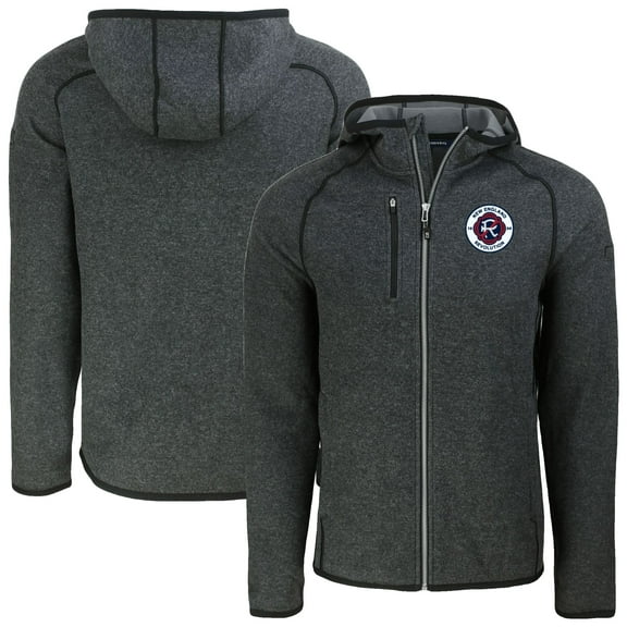 Men's-Cutter & Buck  Heather Charcoal New England Revolution Mainsail Full-Zip Hooded Jacket