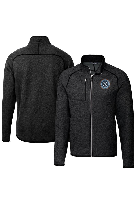 Men's-Cutter & Buck Heather Charcoal New York City FC Mainsail Sweater-Knit Full Zip Jacket