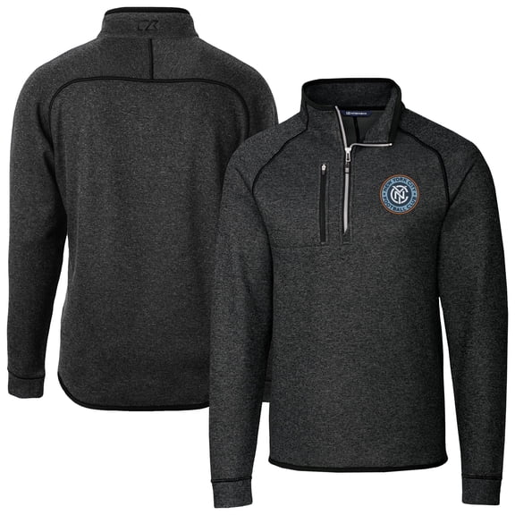 Men's Cutter & Buck Heather Charcoal New York City FC Mainsail Sweater-Knit Half-Zip Jacket