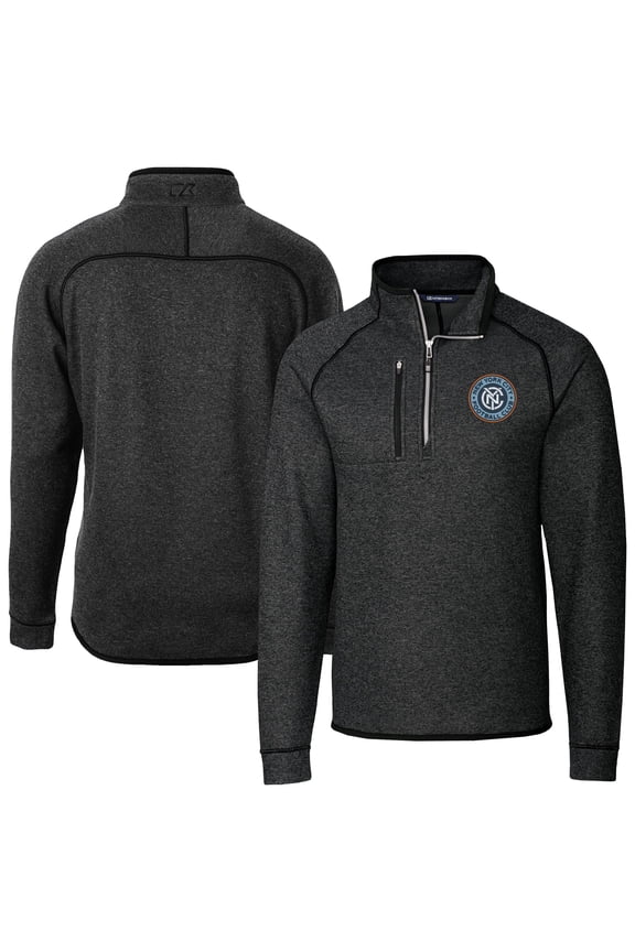 Men's Cutter & Buck Heather Charcoal New York City FC Mainsail Sweater-Knit Half-Zip Jacket