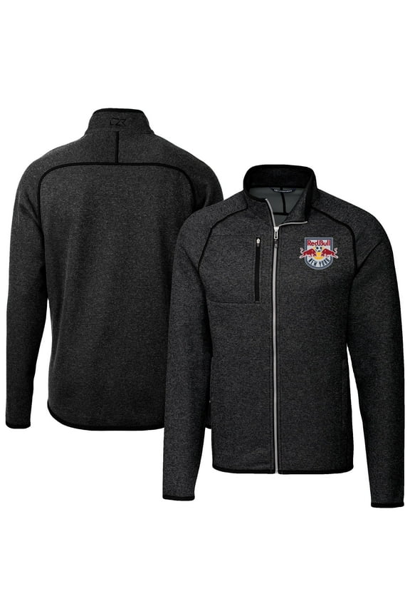 Men's-Cutter & Buck Heather Charcoal New York Red Bulls Big & Tall Mainsail Sweater-Knit Full-Zip Jacket