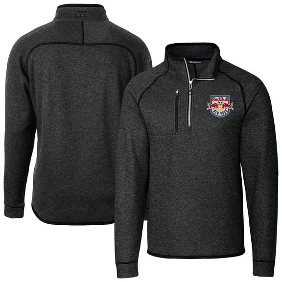 Men's-Cutter & Buck Heather Charcoal New York Red Bulls Big & Tall Mainsail Sweater-Knit Half-Zip Pullover Top