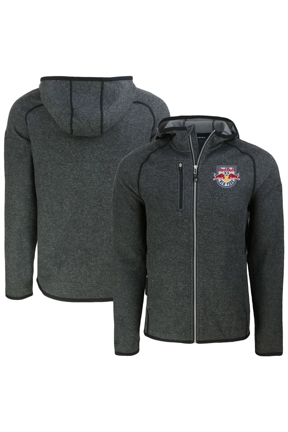 Men's-Cutter & Buck Heather Charcoal New York Red Bulls Mainsail Raglan Full-Zip Hoodie Jacket
