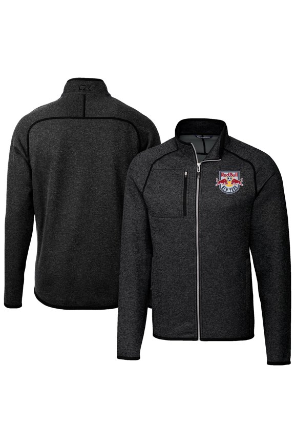 Men's-Cutter & Buck  Heather Charcoal New York Red Bulls Mainsail Sweater-Knit Full-Zip Jacket