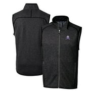 Men's Cutter & Buck Heather Charcoal Northwestern Wildcats Mainsail Sweater-Knit Big & Tall Full-Zip Vest