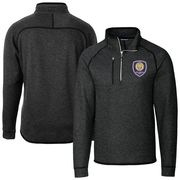 Men's-Cutter & Buck Heather Charcoal Orlando City SC Big & Tall Mainsail Sweater-Knit Half-Zip Pullover Top