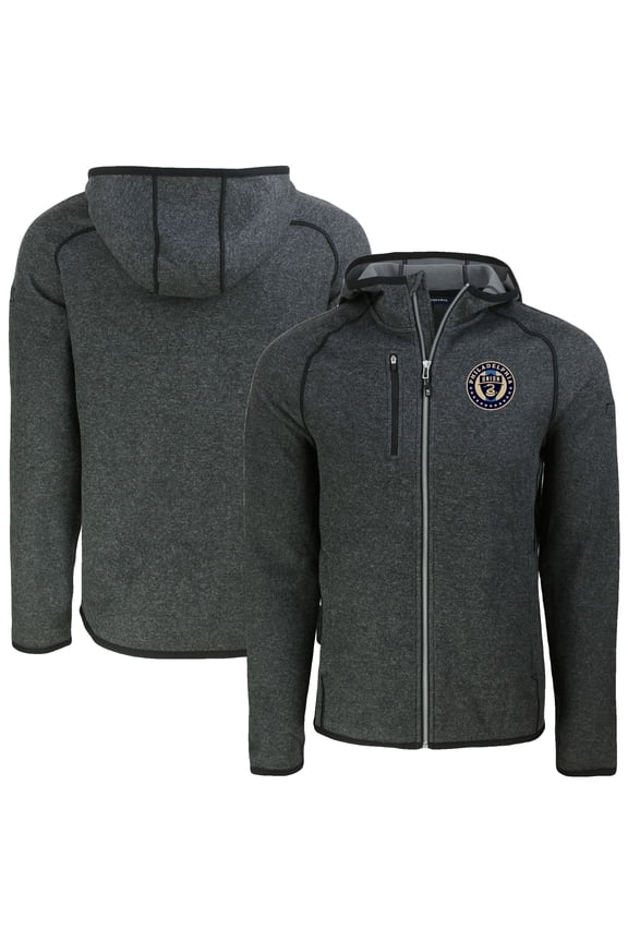 Men's-Cutter & Buck Heather Charcoal Philadelphia Union Mainsail Raglan Full-Zip Hooded Jacket
