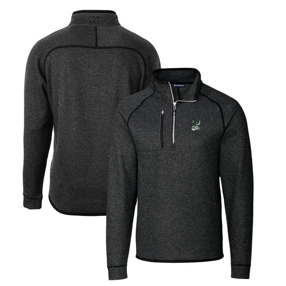 Men's Cutter & Buck Heather Charcoal Portland State Vikings Mainsail Sweater-Knit Half-Zip Pullover Jacket