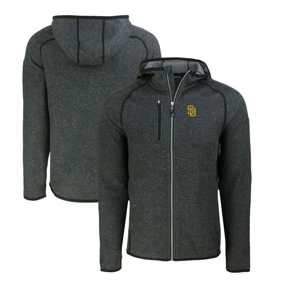 Men's Cutter & Buck Heather Charcoal San Diego Padres Mainsail Full-Zip Hooded Jacket