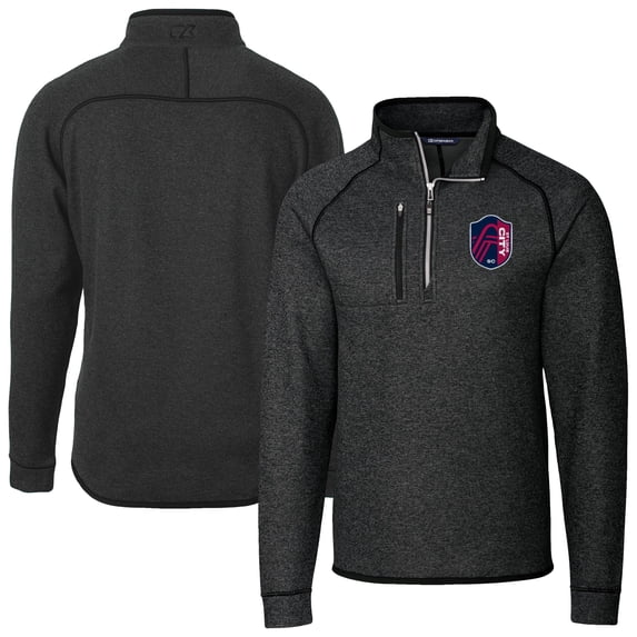 Men's-Cutter & Buck Heather Charcoal St. Louis City SC Mainsail Sweater-Knit Half-Zip Raglan Pullover Jacket