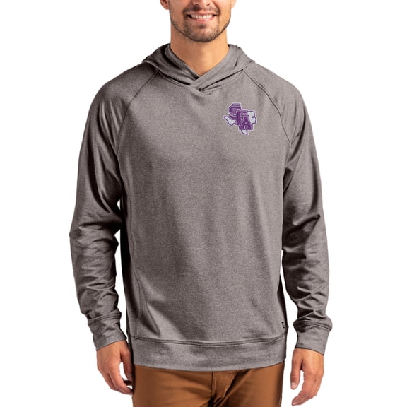 Men's Cutter & Buck Heather Charcoal Stephen F Austin Lumberjacks Primary Logo Adapt Knit Raglan Pullover Hoodie