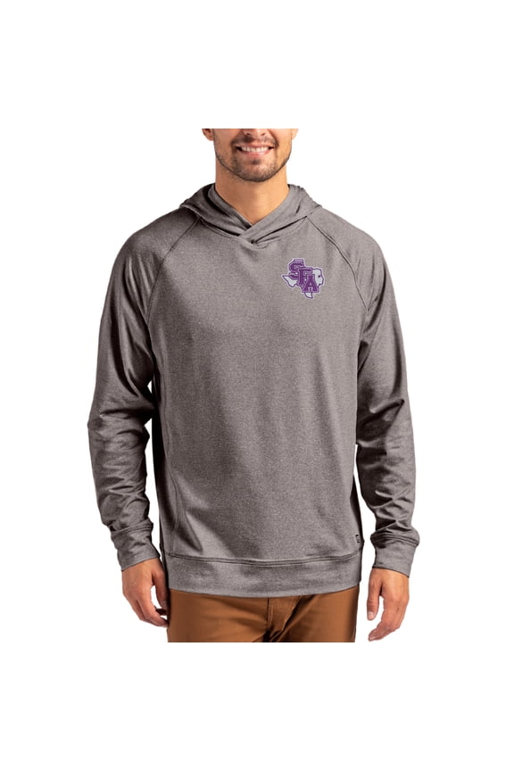 Men's Cutter & Buck Heather Charcoal Stephen F Austin Lumberjacks Primary Logo Adapt Knit Raglan Pullover Hoodie