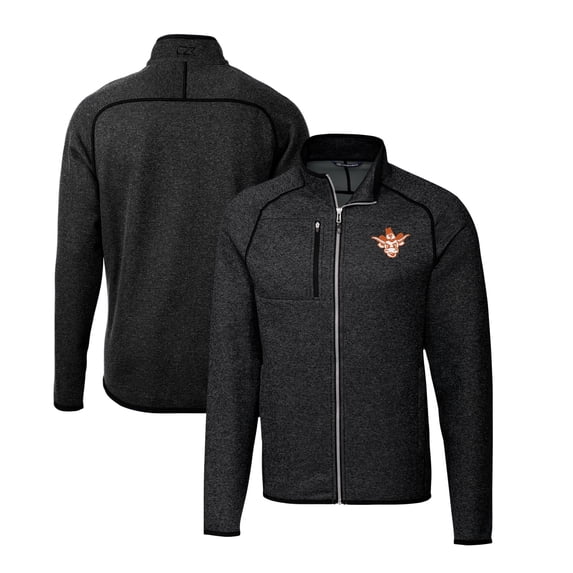 Men's Cutter & Buck Heather Charcoal Texas Longhorns Big & Tall Mainsail Sweater-Knit Full-Zip Jacket