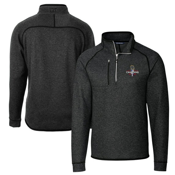 Men's Cutter & Buck Heather Charcoal Texas Rangers 2023 World Series Champions Big & Tall Mainsail Sweater-Knit