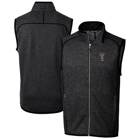 Men's Cutter & Buck Heather Charcoal Texas Tech Red Raiders Alumni Logo Mainsail Sweater Knit Fleece Full-Zip Vest