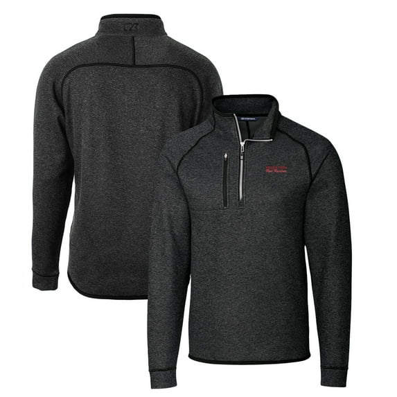 Men's Cutter & Buck Heather Charcoal Texas Tech Red Raiders Mainsail Sweater-Knit Half-Zip Pullover Jacket
