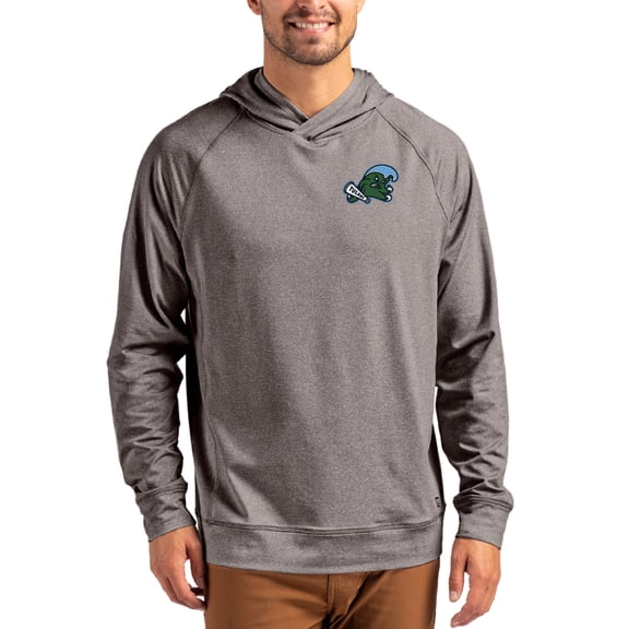 Men's Cutter & Buck Heather Charcoal Tulane Green Wave Primary Logo Adapt Knit Raglan Pullover Hoodie