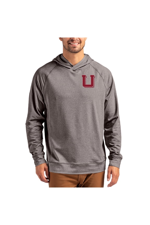 Men's Cutter & Buck Heather Charcoal Utah Utes Vault Logo Adapt Knit Raglan Pullover Hoodie
