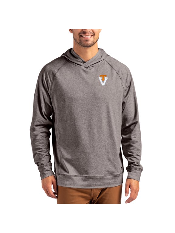 Men's Cutter & Buck Heather Charcoal Virginia Tech Hokies Vault Logo Adapt Knit Raglan Pullover Hoodie