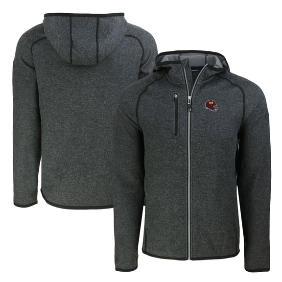 Men's Cutter & Buck Heather Charcoal Washington Commanders Helmet Mainsail Sweater-Knit Full-Zip Hoodie