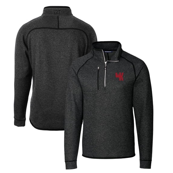 Men's Cutter & Buck Heather Charcoal Western Kentucky Hilltoppers Mainsail Sweater-Knit Half-Zip Pullover Jacket