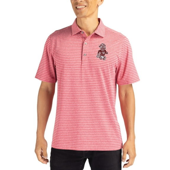 Men's Cutter & Buck Heather Crimson Washington State Cougars Forge Eco Heather Stripe Stretch Recycled Polo