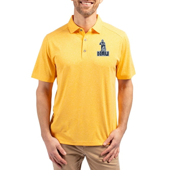 Men's-Cutter & Buck Heather Gold Northern Arizona Lumberjacks Forge Eco Stretch Recycled Polo