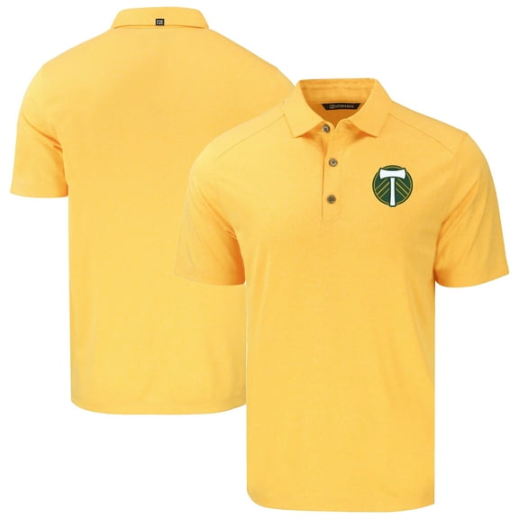 Men's-Cutter & Buck Heather Gold Portland Timbers Forge Eco Stretch Recycled Polo