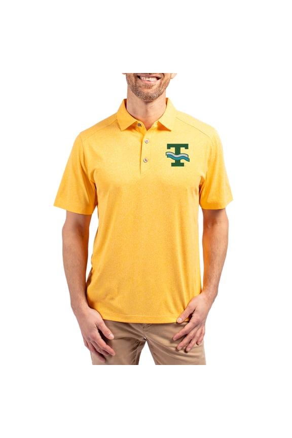 Men's-Cutter & Buck Heather Gold Tulane Green Wave Forge Eco Stretch Recycled Polo