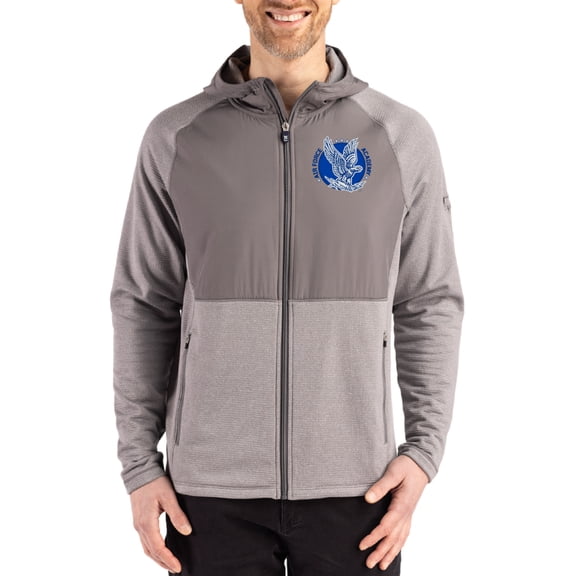 Men's Cutter & Buck Heather Gray Air Force Falcons Peshastin Eco Fleece Recycled Raglan Full-Zip Tri-Blend Hybrid Jacket
