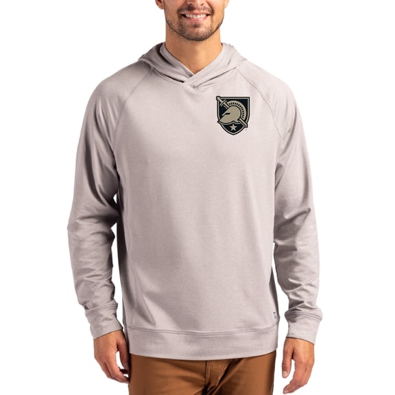 Men's Cutter & Buck Heather Gray Army Black Knights Primary Logo Adapt Knit Raglan Pullover Hoodie