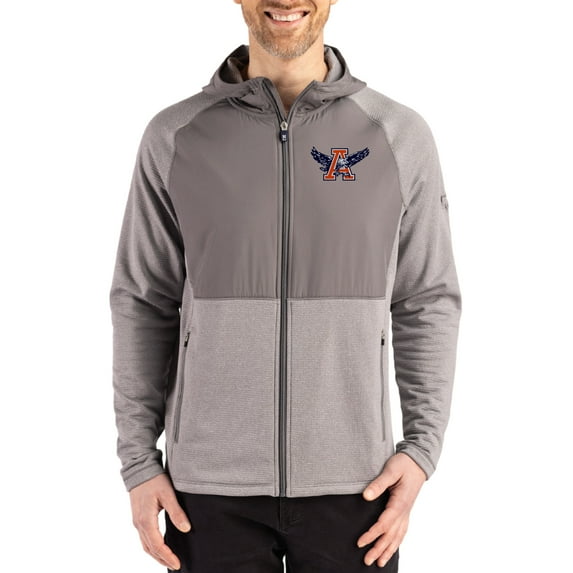 Men's Cutter & Buck Heather Gray Auburn Tigers Peshastin Eco Fleece Recycled Raglan Full-Zip Tri-Blend Hybrid Jacket